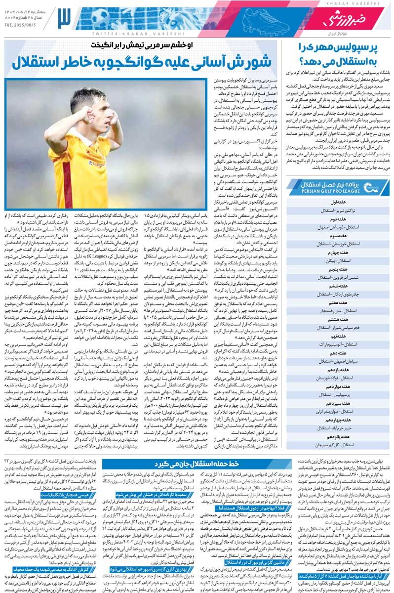 استقلال با گلر لالیگایی میآید/ روزنامه خبرورزشی را رایگان بخوانید